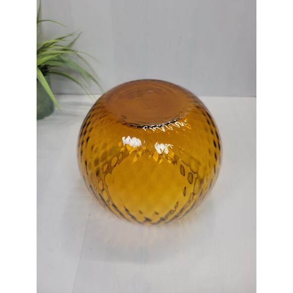 Vintage Empoli Italian Amber Bowl Art Glass Vase Diamond Optic - Picture 4 of 4